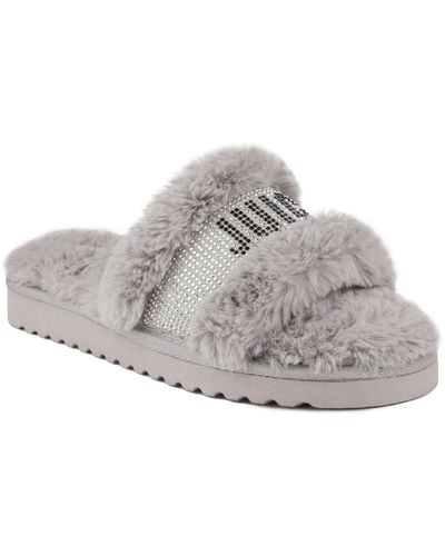 Juicy Couture Halo Faux Fur Slippers - Gray