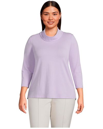 Lands' End Plus Size 3/4 Sleeve Light Weight Jersey Cowl Neck Top - Purple