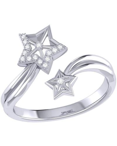 LuvMyJewelry Gleaming Star Duo Design Sterling Silver Diamond Ring - White