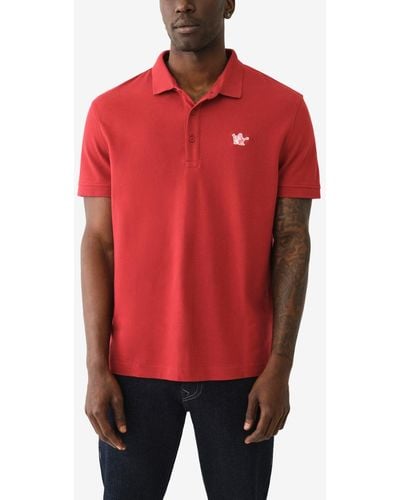 True Religion Short Sleeve Relaxed Buddha Patch Polo Shirts - Red