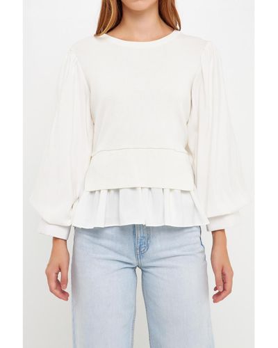 English Factory Mixed Media Knit Top - White