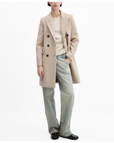 Mango Double-breasted Wool Coat - Natural
