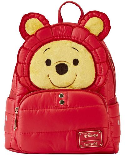 Loungefly And Winnie The Pooh Rainy Day Puffer Jacket Cosplay Mini Backpack - Red