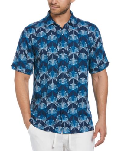 Cubavera Short Sleeve Geometric Botanical Print Button-front Shirt - Blue
