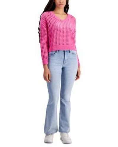 DKNY Open Stitch V Neck Sweater High Rise Flare Jeans - Pink