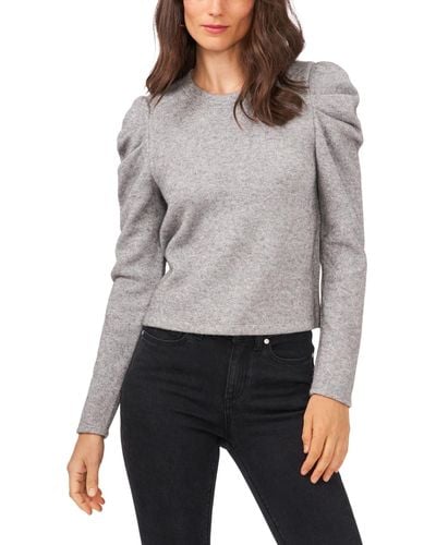 1.STATE Draped Shoulder Long Sleeve Crew Neck Top - Gray