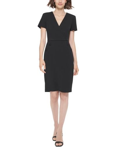 Calvin Klein V-neck Button Sheath Dress - Black