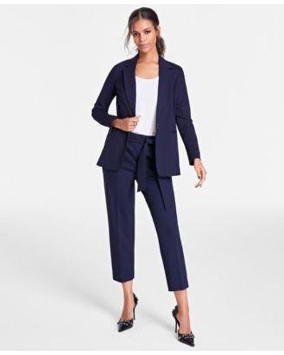 BarIII Notch Collar Single Button Blazer Scoop Neck Camisole Tie Front Capri Pants Created For Macys - Blue