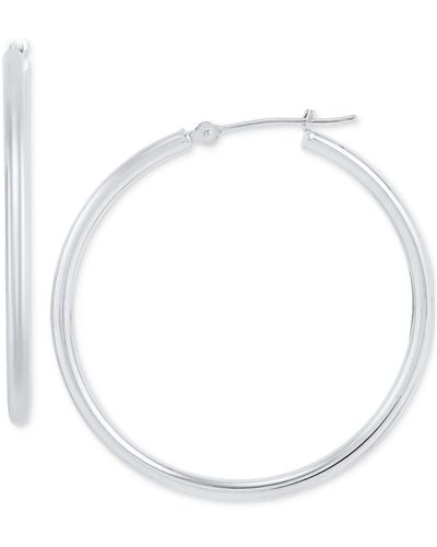 Macy's Polished Classic Tube Medium Hoop Earrings - White