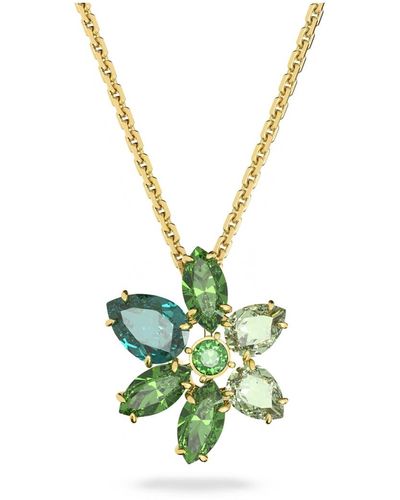 Swarovski Crystal Mixed Cuts Flower Gema Pendant Necklace - Metallic