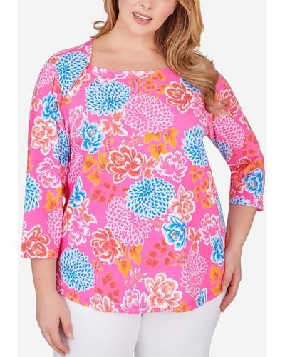 Ruby Rd. Plus Size Mums Stretch Cotton Top - Pink