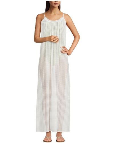 Lands' End Rayon Poly Rib Scoop Neck Swim Cover-up Maxi Dress - White