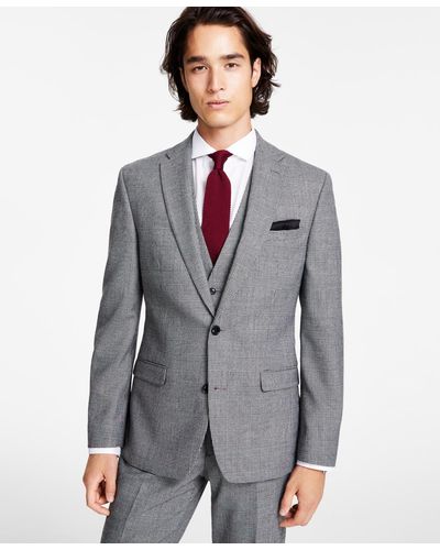 BarIII Slim-fit Black/white Plaid Suit Jacket - Gray