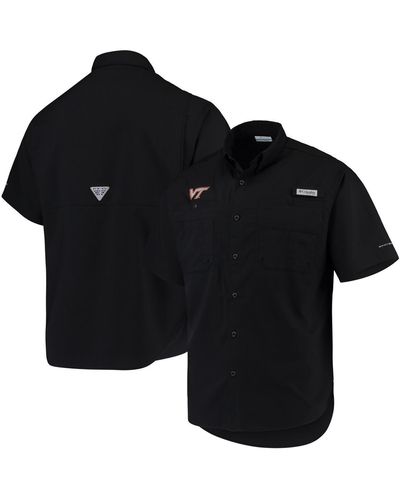 Columbia Virginia Tech Hokies Pfg Tamiami Omni-shade Button-down Shirt - Black