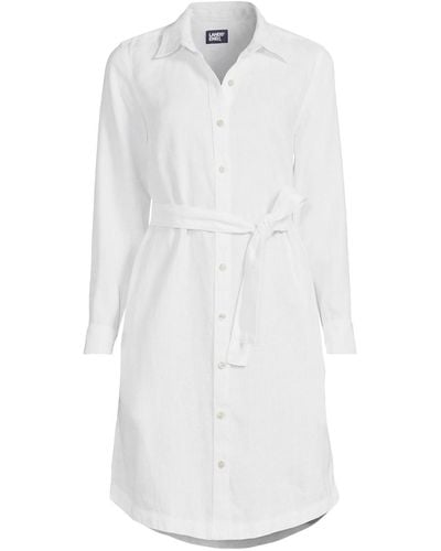 Lands' End Long Sleeve Linen Shirt Dress - White