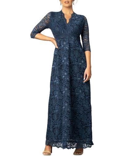 Kiyonna Maria Lace A-line Evening Gown - Blue