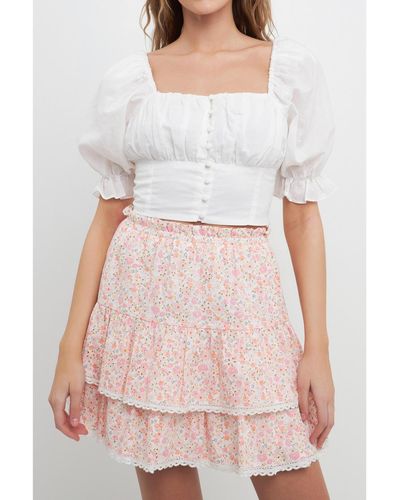 Free the Roses Button Closure Puff Sleeve Top - White