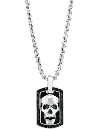 Effy Effy Black Spinel Skull Dog Tag 22" Pendant Necklace - Metallic