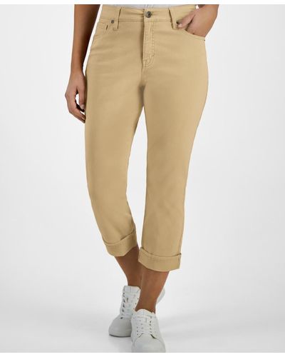 Style & Co. Petite Curvy-fit Mid Rise Cuffed Capri Jeans - Natural