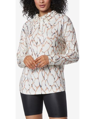 Marc New York Andrew Marc Sport Long Sleeve Printed Cowl Neck Tunic Top - Gray