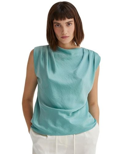 Crescent Chlo Cowl Neck Crushed Satin Top - Blue