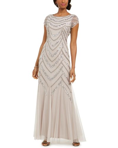 Adrianna Papell Embellished Godet-inset Gown - Multicolor