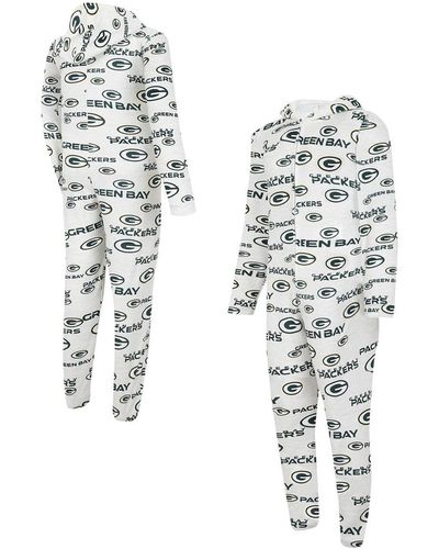 Concepts Sport Green Bay Packers Allover Print Docket Union Full-zip Hooded Pajama Suit - White