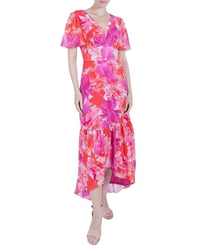 Julia Jordan Printed Flutter-sleeve High-low Maxi Dress - Pink