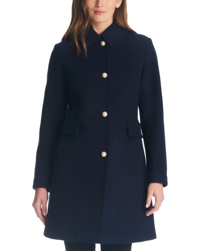 Kate Spade Single-breasted Imitation Pearl-button Wool Blend Coat - Blue