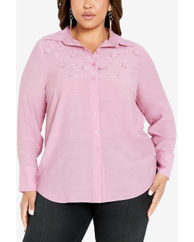 Avenue Plus Size Forget Me Not Collared Shirt - Pink
