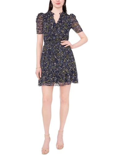 Msk Petite Floral Print Ruched Sleeve Fit & Flare Dress - Blue