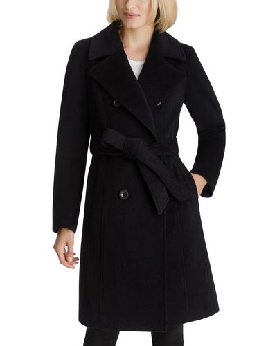 Anne Klein Double-breasted Belted Coat - Black