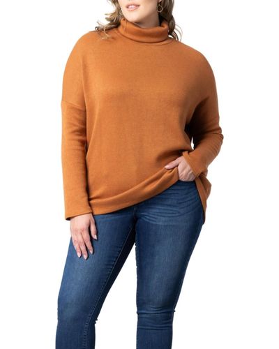 Kiyonna Plus Size Paris Turtleneck Tunic Sweater - Blue