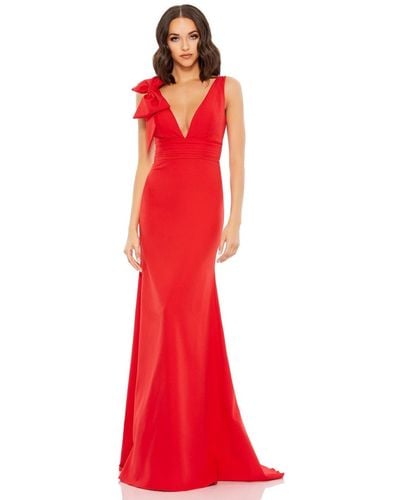 Mac Duggal Sleeveless V Neck Bow Detail Mermaid Gown - Red