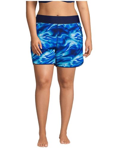 Lands' End Plus Size 5" Quick Dry Elastic Waist Board Shorts Swim Cover-up Shorts - Blue