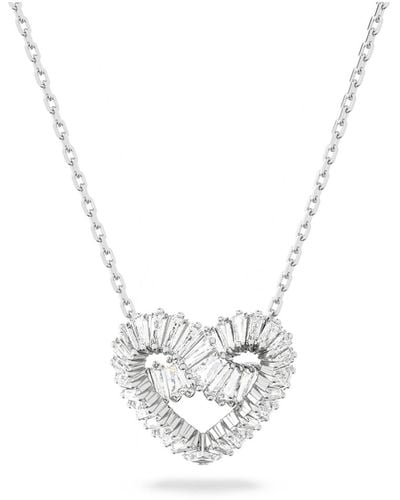 Swarovski Crystal Mixed Cuts Heart Matrix Pendant Necklace - Metallic