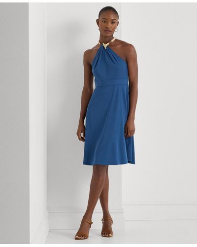 Lauren by Ralph Lauren Stretch Jersey Halter Dress - Blue