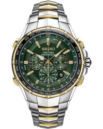 Seiko Chronograph Solar Coutura Radio Sync Two-tone Stainless Steel Bracelet Watch 45mm - Green