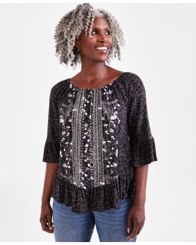 Style & Co. Printed On-off Knit Top - Multicolor