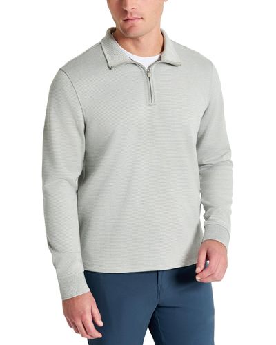 Kenneth Cole Stretch Textured-knit Quarter-zip Performance Sweatshirt - Gray