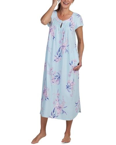 Miss Elaine Gathered Floral Nightgown - Blue