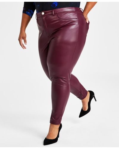 INC International Concepts Plus Size High Rise Faux Leather Skinny Pants - Red