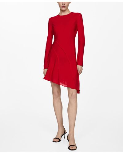 Mango Seam Detail Asymmetric Dress - Red