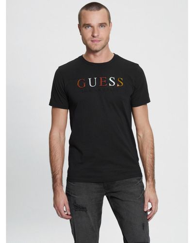Guess Embossed Logo Short Sleeves T-shirt - Black