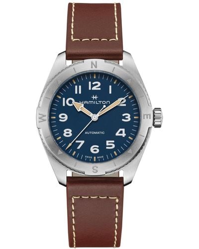 Hamilton Swiss Automatic Khaki Field Expedition Leather Strap Watch 41mm - Blue