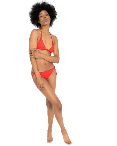 DAI MODA Frenchie Black Two Piece Tri String Bikini - Red