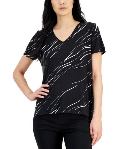 Alfani Printed V-neck T-shirt - Black