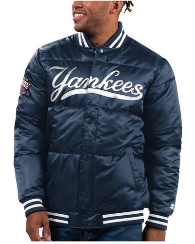Starter New York Yankees Bronx Satin Full-snap Bomber Jacket - Blue