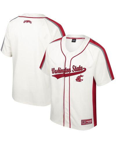 Colosseum Athletics Distressed Washington State Cougars Ruth Button-up Baseball Jersey - Natural