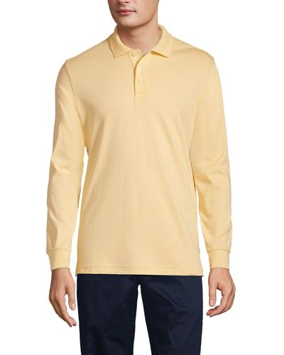 Lands' End School Uniform Long Sleeve Interlock Polo Shirt - Natural